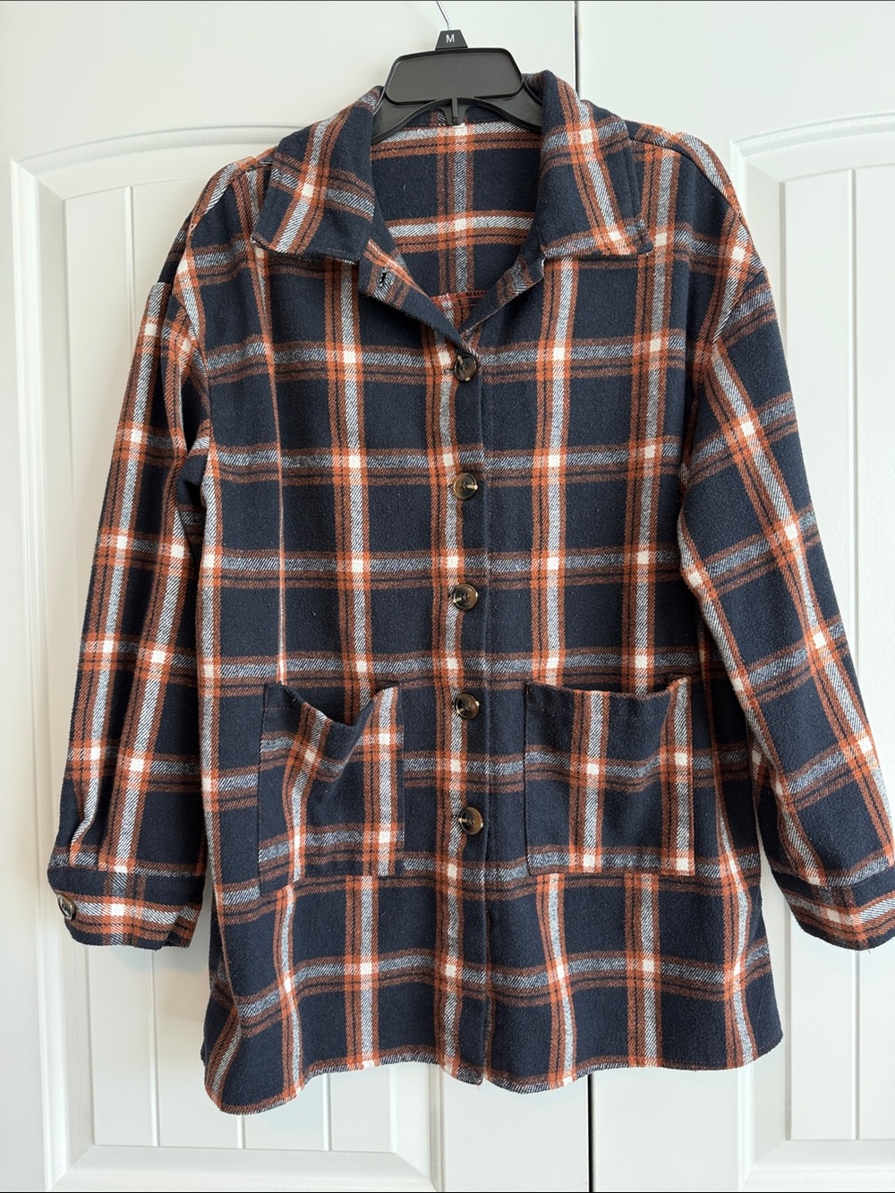 Plaid Button-Front Women’s Jacket - Navy & Rust